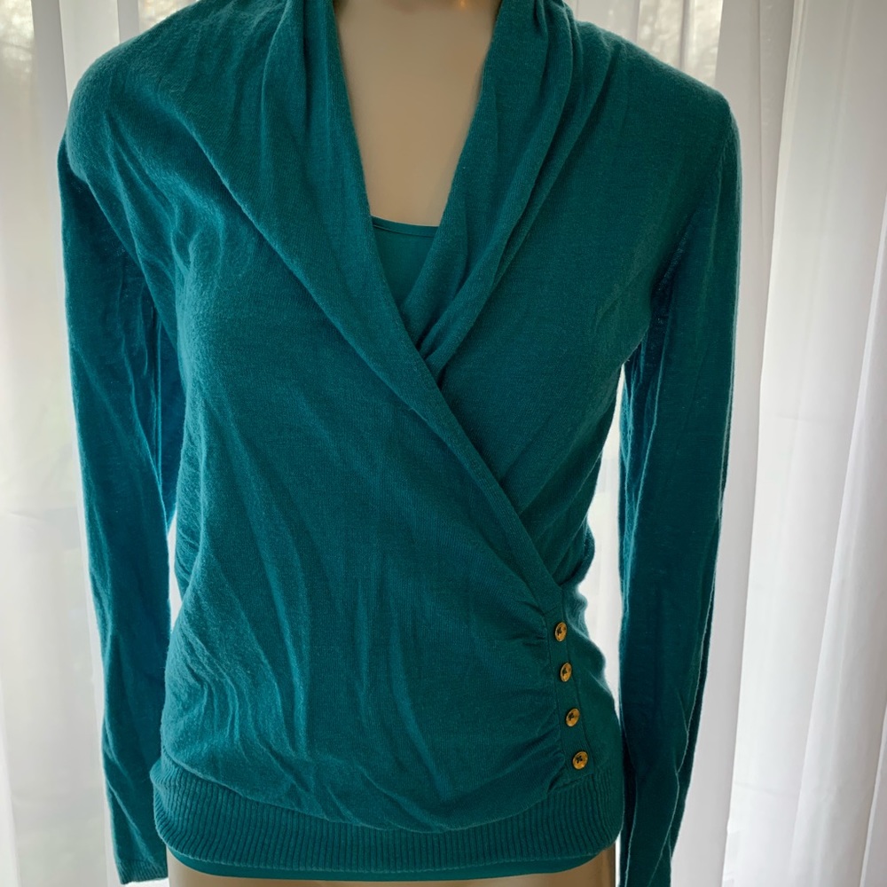 Teal side ruched sweater and tank